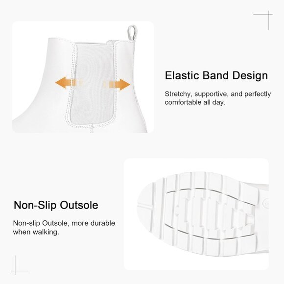 Vepose Women's Allwhite Faux Leather Chunky Heel Chelsea Ankle Pull-On Booties - Picture 6 of 9